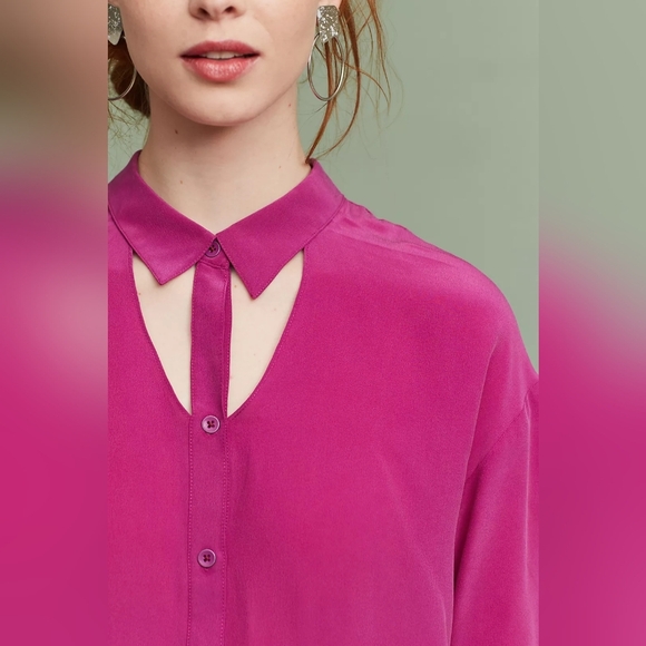 Anthropologies Maeve Mairead Silk Button Front Blouse Lagen New Without Tag - Picture 2 of 9